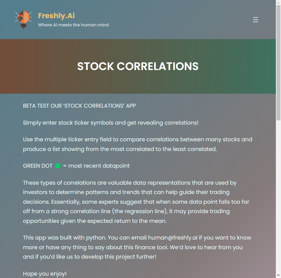 STOCK CORRELATIONS - Freshly.ai